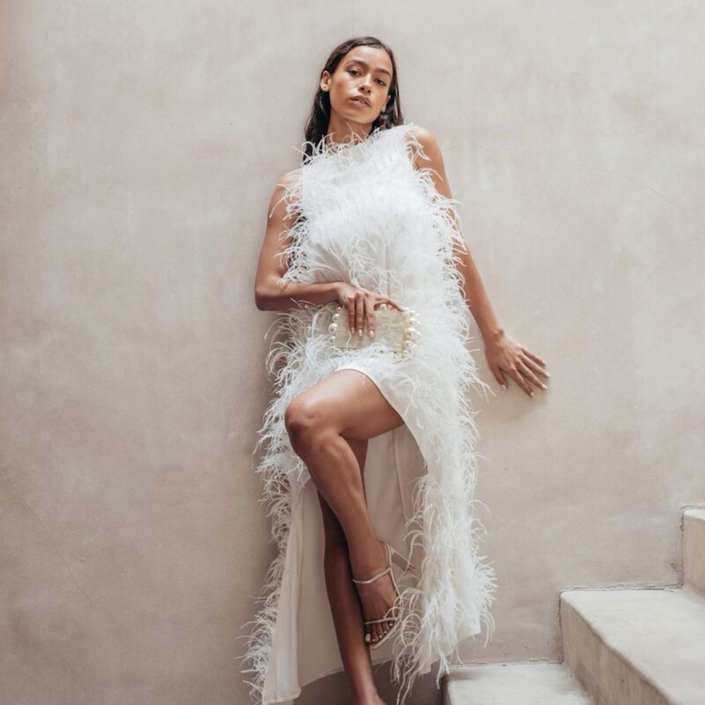 Cult Gaia Emi White Feather High Low dress